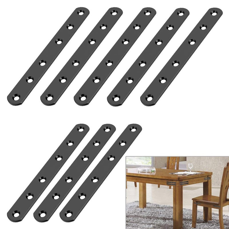 Sumnacon 8 Pcs Stainless Steel Flat Plates - 6 Inch Heavy Duty Mending Plate Straight Corner Brace Brackets Connector Furniture Repair Fixing Joint with Screws, Black - Image 1